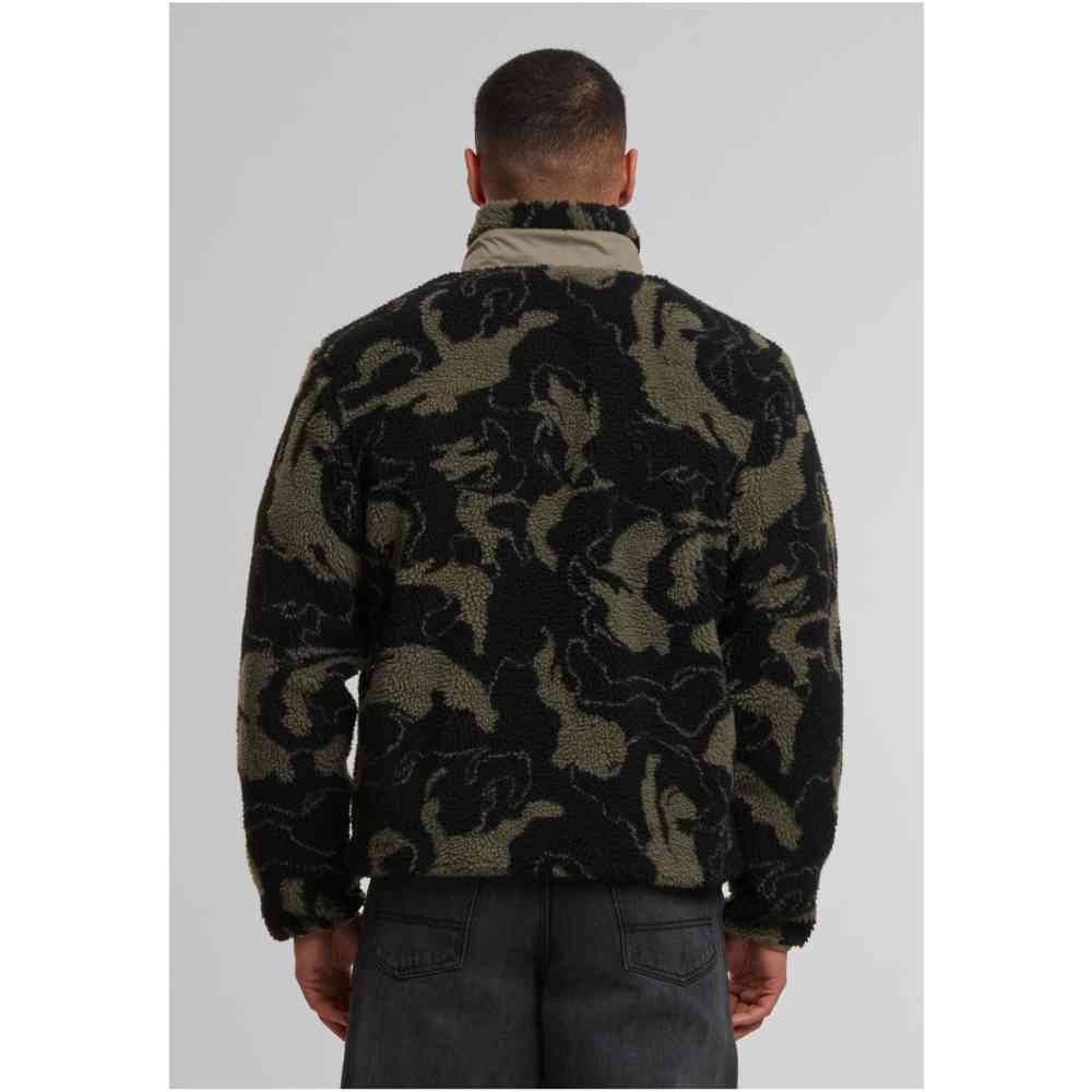 Urban Classics - Pattern Teddy Trackjacket Jacket - Olijfgroen
